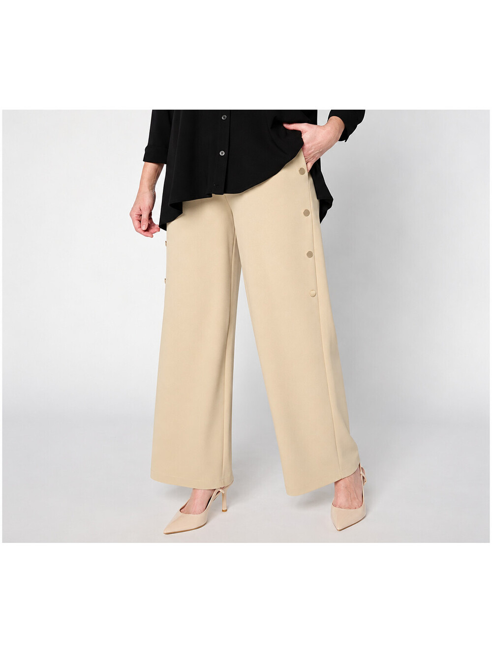 Dennis Basso Petite Luxe Crepe Pant With Button Details Twig, Petite Large